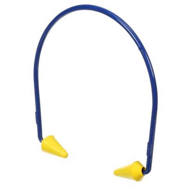 Blue and yellow E-A-R/3M Caboflex Model 600 earplugs.