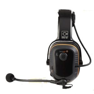 The Sensear SM1P Headset with a microphone attached to it.