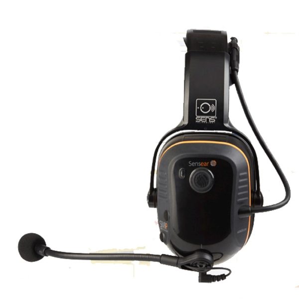 The Sensear SM1P Headset with a microphone attached to it.