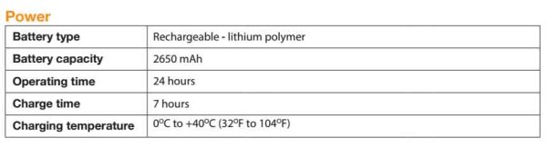 A table showcasing the Sensear SM1P Headset amongst various battery types.