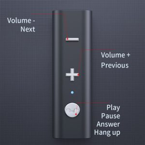 Bluetooth Adapter Buttons- Volume Down/Next, Volume Up/Previous, Play/Pause/Answer/Hang up