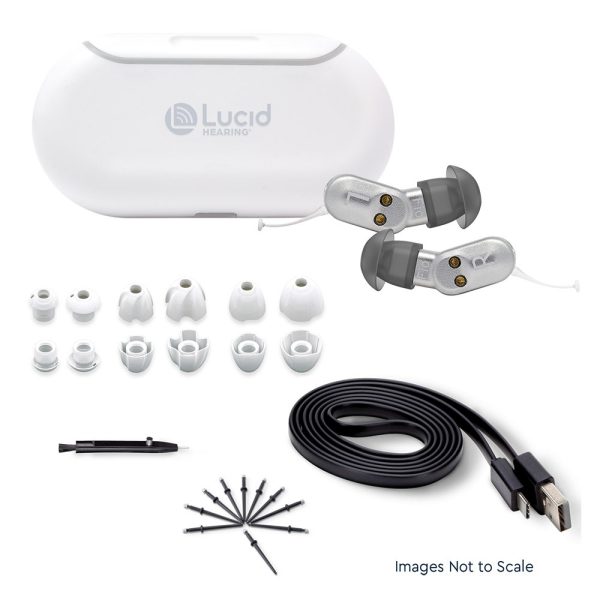 1 pair fio™ hearing aids 6 pairs closed and vented ear tips 10 Wax guards Cleaning tool Charging case USB-C charging cable User manual Quick start guide
