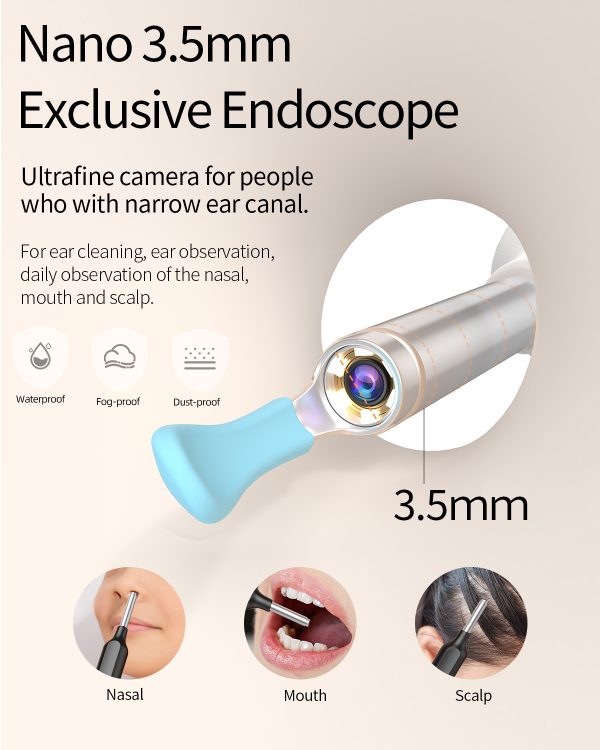 Nano 3.5mm ultrafine cameral for people with narrow ear canals. Can also be used for noses, mouths and scalps.
