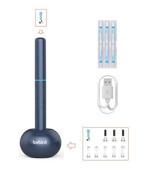 M9-S digital otoscope kit includes otoscope with extra tips, base unit, cord and cleaning swabs.