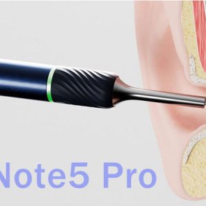 EAR/BeBird digital HD camera Note 5 otoscope removing a piece of ear wax from an ear canal model using the tweezer tips.